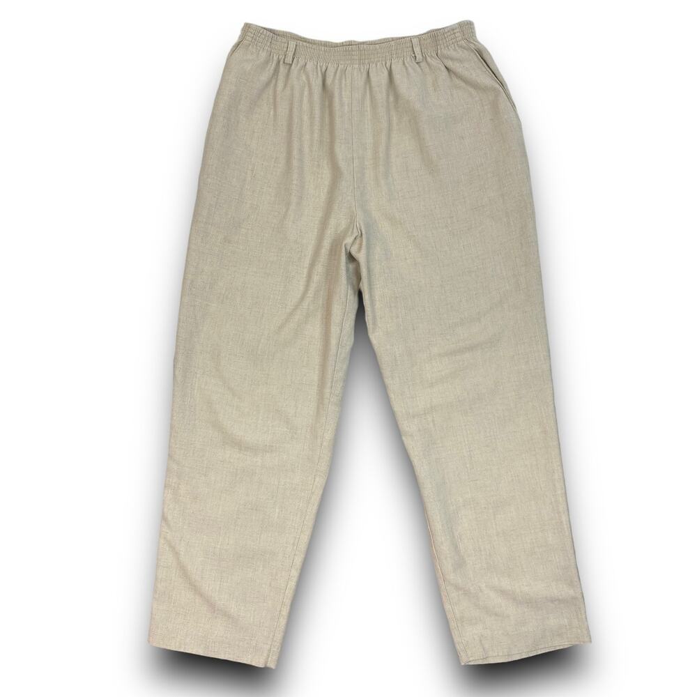 Vintage 90s Alfred Dunner Tan Linen Look Elastic Waist Pull On Casual Pants 16